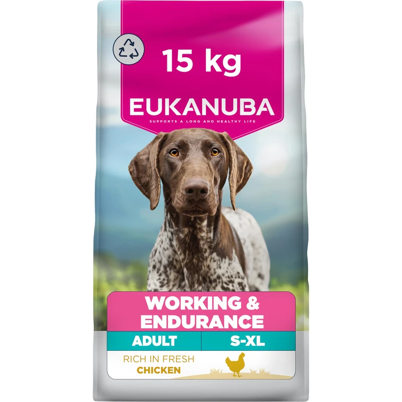 Eukanuba Working & Endurance for Pregnant and Lactating Dogs - Complete Dry Dog Food for Adult Dogs with Fresh Chicken, 15kg