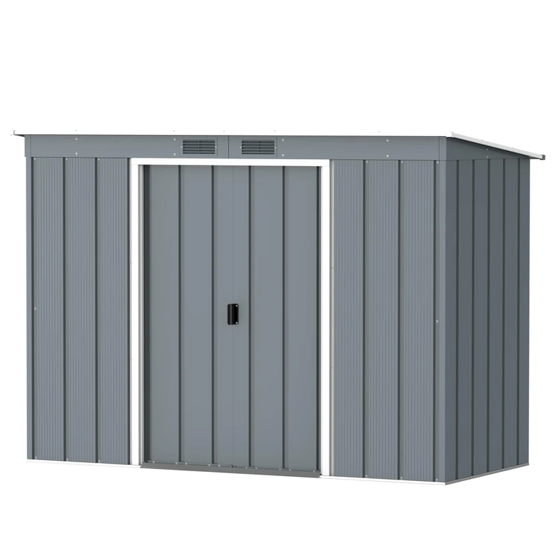 Duramax ECO Pent Roof 8x4 Metal Garden Storage Shed (3.25 m²), Hot-Dipped Galvanized Steel Tool Shed, All Weather Resistant with Reinforced Roof Structure, Maintenance-Free Outdoor Storage, Grey Blue