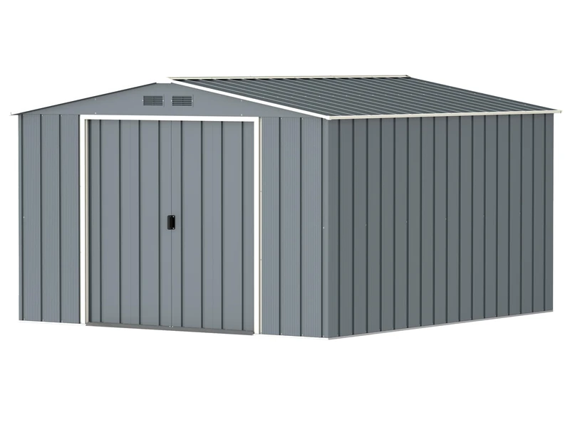 Duramax ECO 10x12 Metal Garden Storage Shed (11.68 m²), Hot-Dipped Galvanized Steel Tool Shed, All Weather Resistant with Reinforced Roof Structure, Maintenance-Free Outdoor Storage House, Grey Blue
