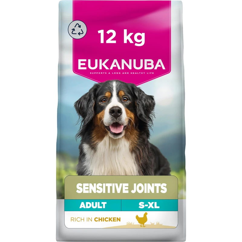 Eukanuba Sensitive Joints - Glucosamine & Chondroitin Dog Food with Chicken - Complete Dry Dog Food for Adults Dogs, 12kg
