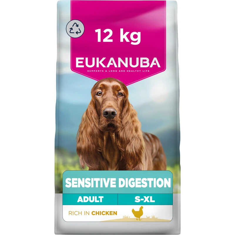 Eukanuba Sensitive Digestion Highly Digestible - Complete Dry Dog Food for Adult Dogs with Chicken, 12kg - Image 1