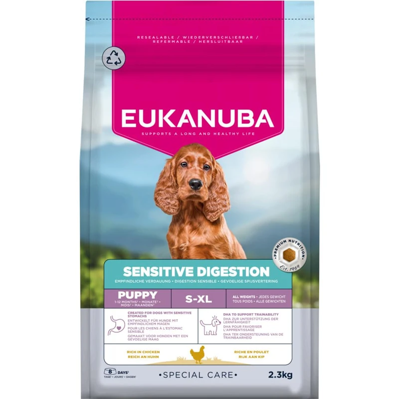 Eukanuba Sensitive Digestion Dry Puppy Food with Chicken and Rice Easy to Digest, Stomach Friendly, for Junior Dogs with Sensitive Digestion, 2.3 kg