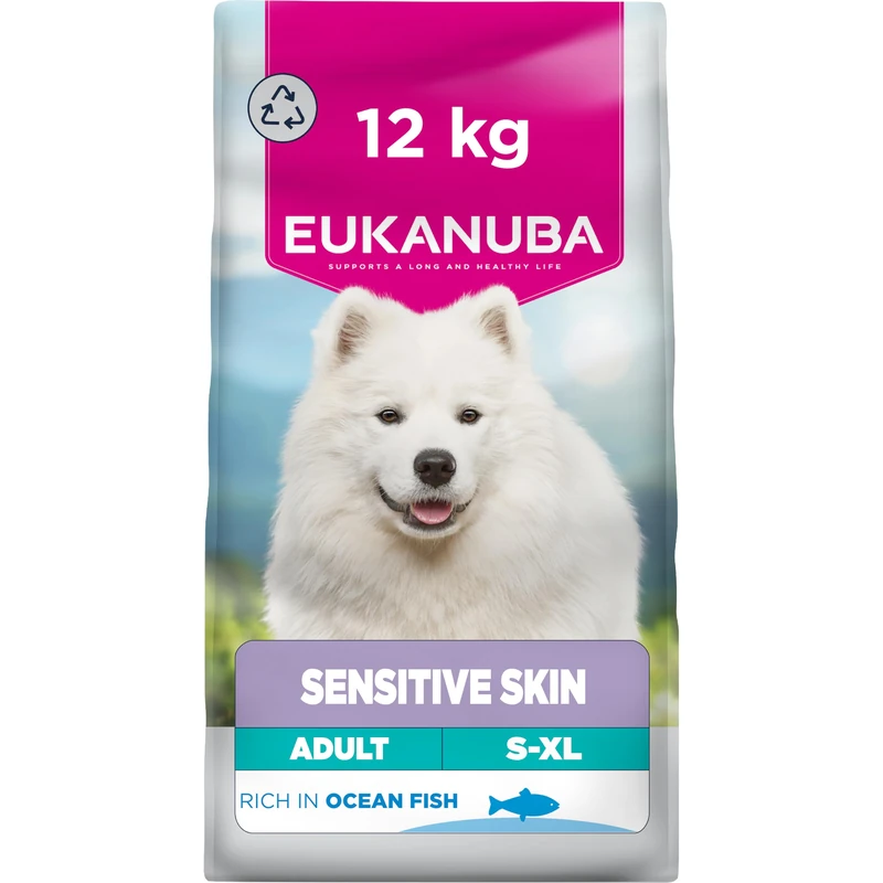 Eukanuba Sensitive Skin Hypoallergenic - Complete Dry Dog Food for Adult Dogs with Ocean Fish, 12kg - Image 1