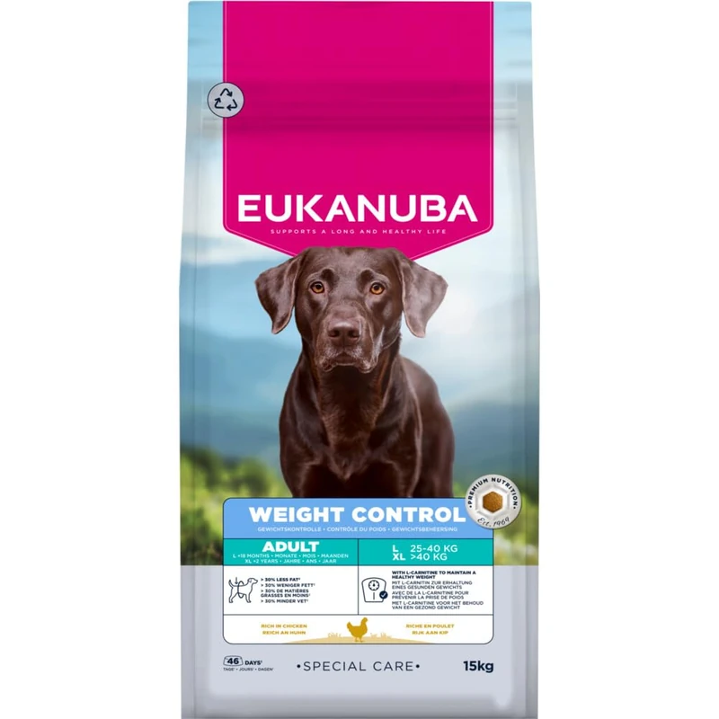EUKANUBA Weight Control for Dogs Large Breed with Chicken - Sterilised Dogs - Special Care Dry Food with Low Fat Content, Weight Maintenance - 15 kg