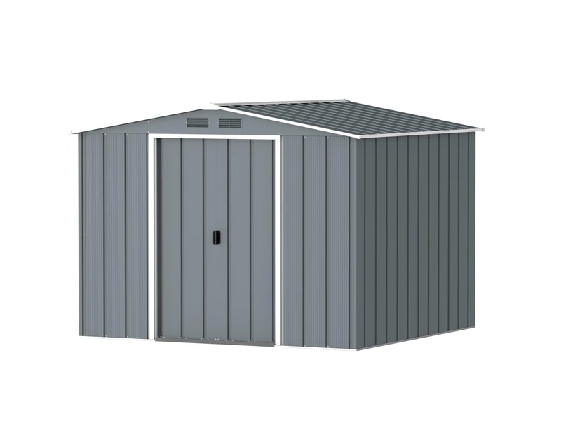 Duramax ECO 8x8 Metal Garden Storage Shed (6.35 m²), Hot-Dipped Galvanized Metal Shed, All Weather Resistant, Strong Reinforced Roof Structure, Maintenance-Free Outdoor Storage Tool House, Grey Blue