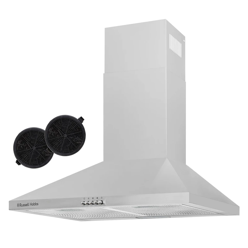 Russell Hobbs 60cm Chimney Cooker Hood in Stainless Steel with 3 Speed Settings, 2x Carbon Filters, Extraction or Recirculation, 400 m³/h Extraction Rate, LED Lights, A++ Energy Rating, RH60SCH03A1SS