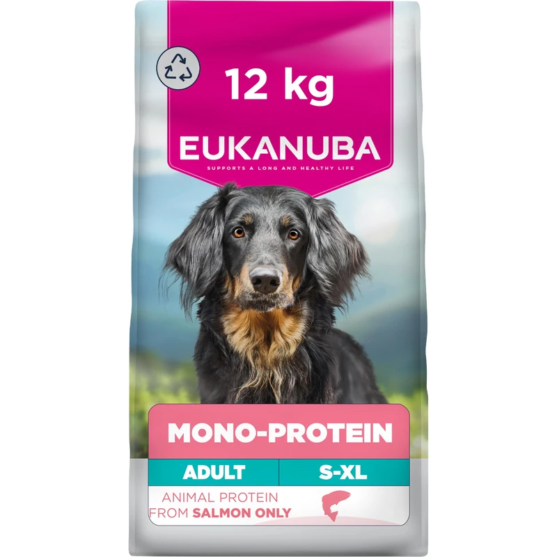 Eukanuba Mono-Protein Hypoallergenic - Complete Dry Dog Food for Adult Dogs with Salmon, 12kg