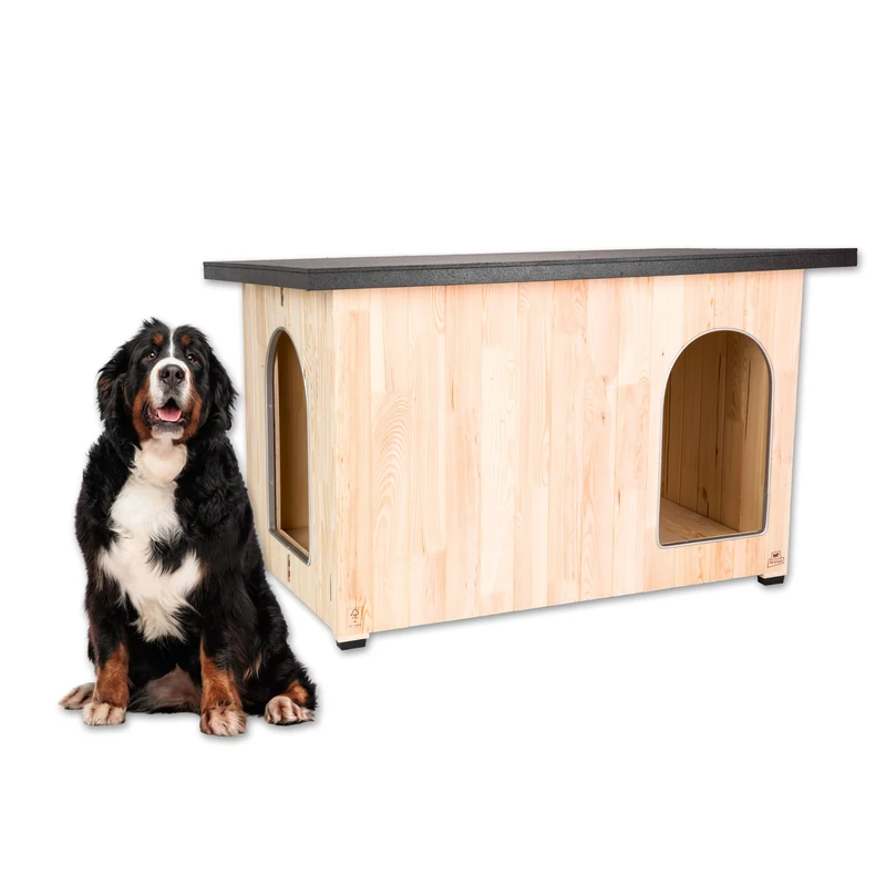 Ferplast Wooden Dog Kennel Outdoor with 2 Entrances – Insulated Dog House with Sliding Door, Weatherproof, Raised Floor, Large Dogs, 134 x 84,5 x 84 cm. - Image 1