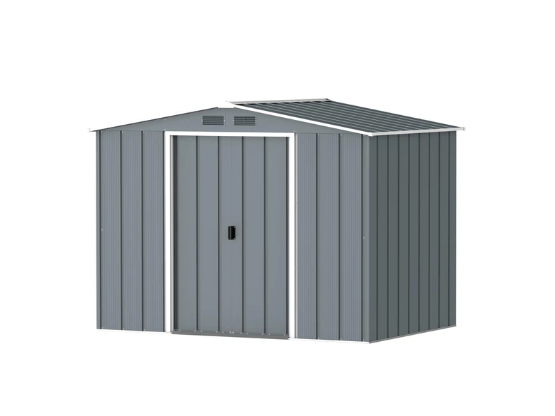 Duramax ECO 8x6 Metal Garden Storage Shed (4.77 m²), Hot-Dipped Galvanized Steel Tool Shed, All Weather Resistant with Reinforced Roof Structure, Maintenance-Free Outdoor Storage House, Grey Blue