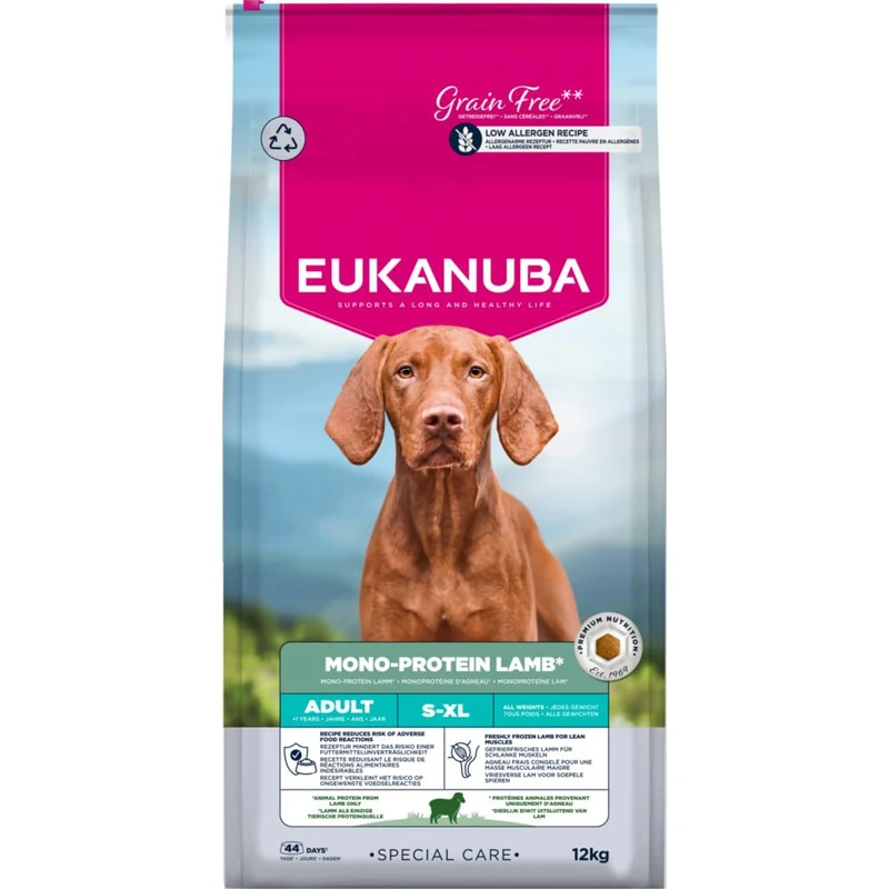 Eukanuba Monoprotein Dry Dog Food - Special Care - With Only Lamb as Animal Protein - Low Allergen Formula - 12kg