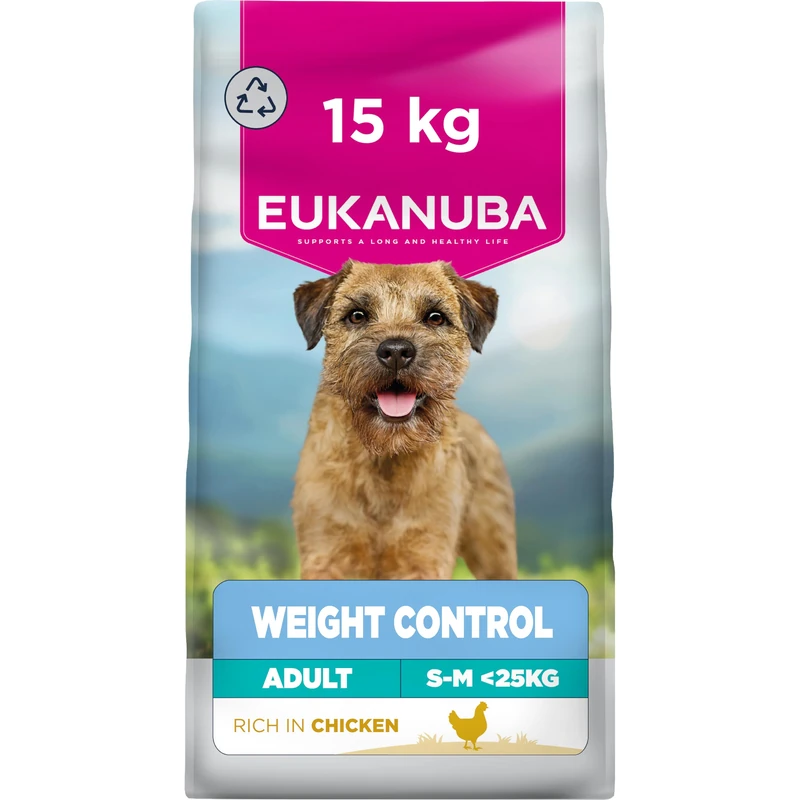 Eukanuba Weight Control - Low Fat Dog Food with Chicken - Complete Dry Dog Food for Small & Medium Breed Adult Dogs, 15kg