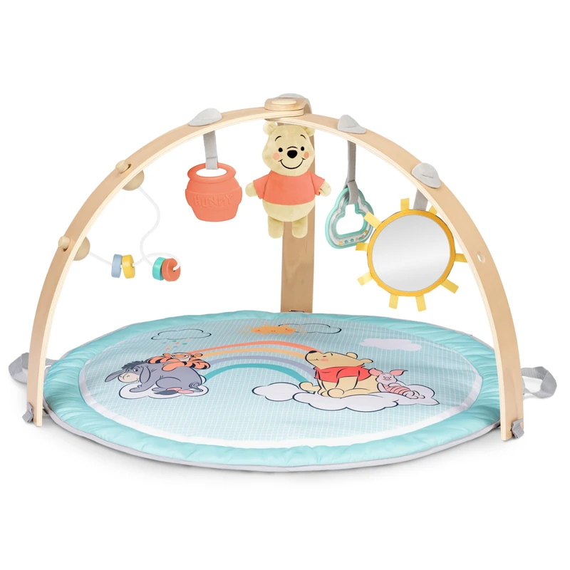 Bright Starts Disney Baby Winnie the Pooh Hunny Hangout Activity Gym with Tummy Time Pillow and Reversible Mat, 5 Pooh Bear Toys Included, Unisex, Newborn and Up