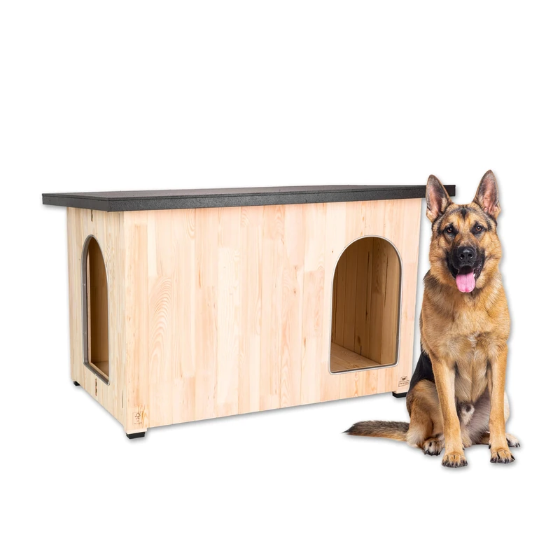 Ferplast Wooden Dog Kennel Outdoor with 2 Entrances – Insulated Dog House with Sliding Door, Weatherproof, Raised Floor, Large Dogs, 115 x 76 x 76 cm.