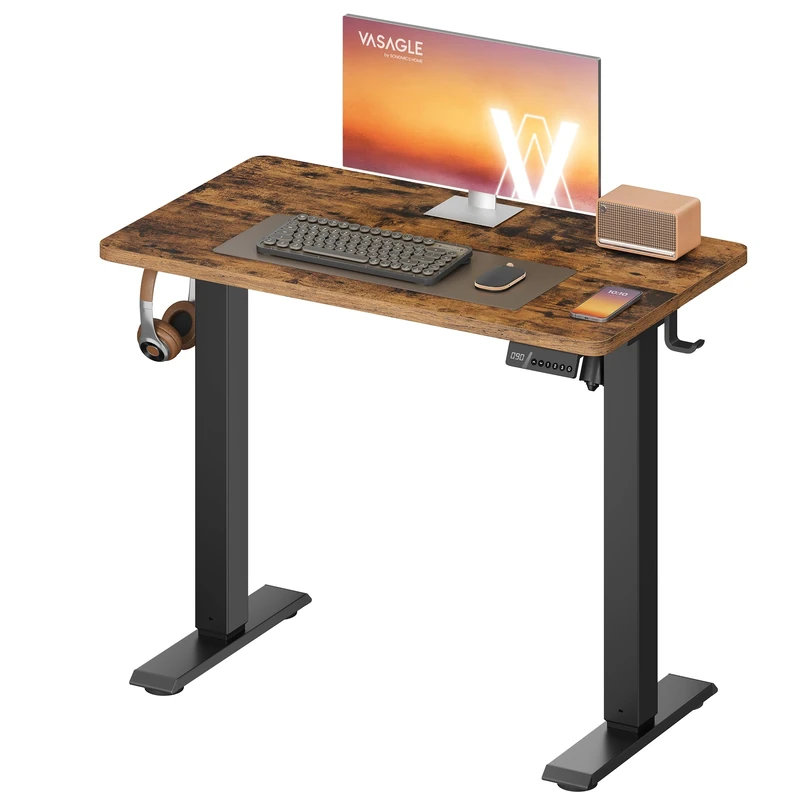 VASAGLE Electric Standing Desk, Height Adjustable Desk, Sedentary Reminder, 4 Memory Heights, for Home Office, 80 x 50 cm, Rustic Brown LSD308KD01
