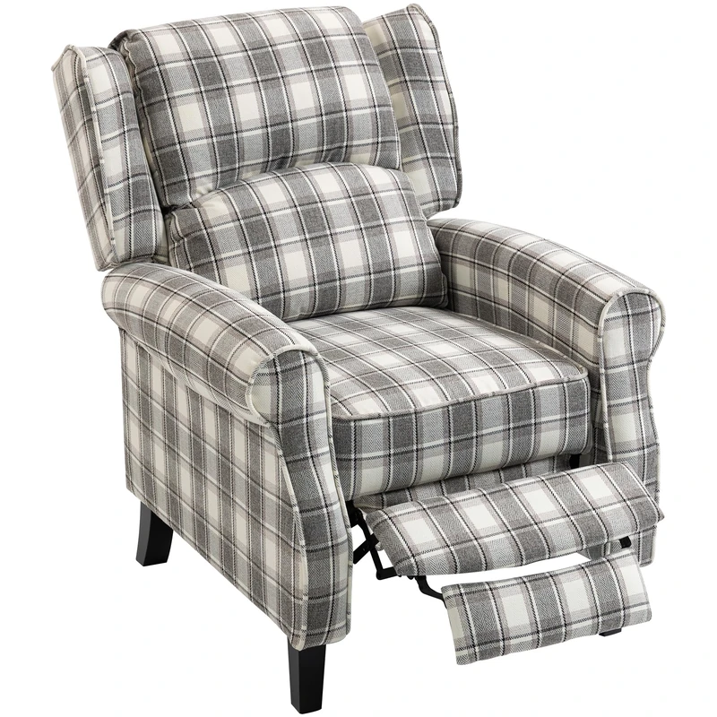 HOMCOM Farmhouse Recliner Armchair Wingback Reclining Chair Grey and White