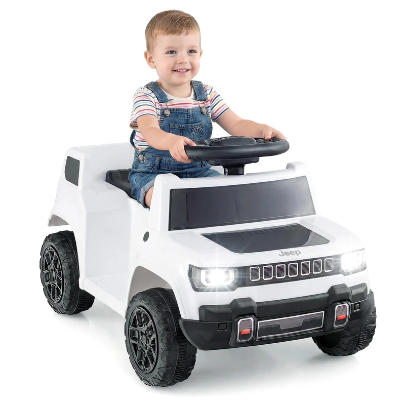GYMAX Kids Ride on Car, 12V Battery Powered Toy Car with Lights, Music, Horn and Wireless Connection, Children Electric Vehicle for 18-96 Months Old+ (White)