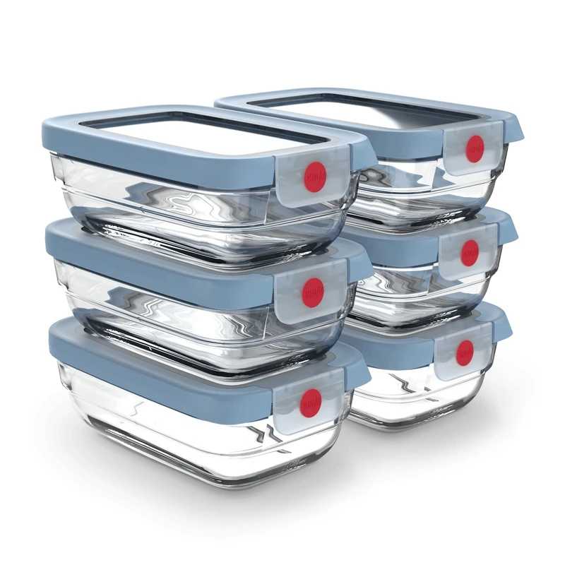 EMSA oneClick Glass, 6-Piece Food Storage Canister Set, OneClick System, Oven Max 420°C, 100% Waterproof, German Lid Technology, N1240750