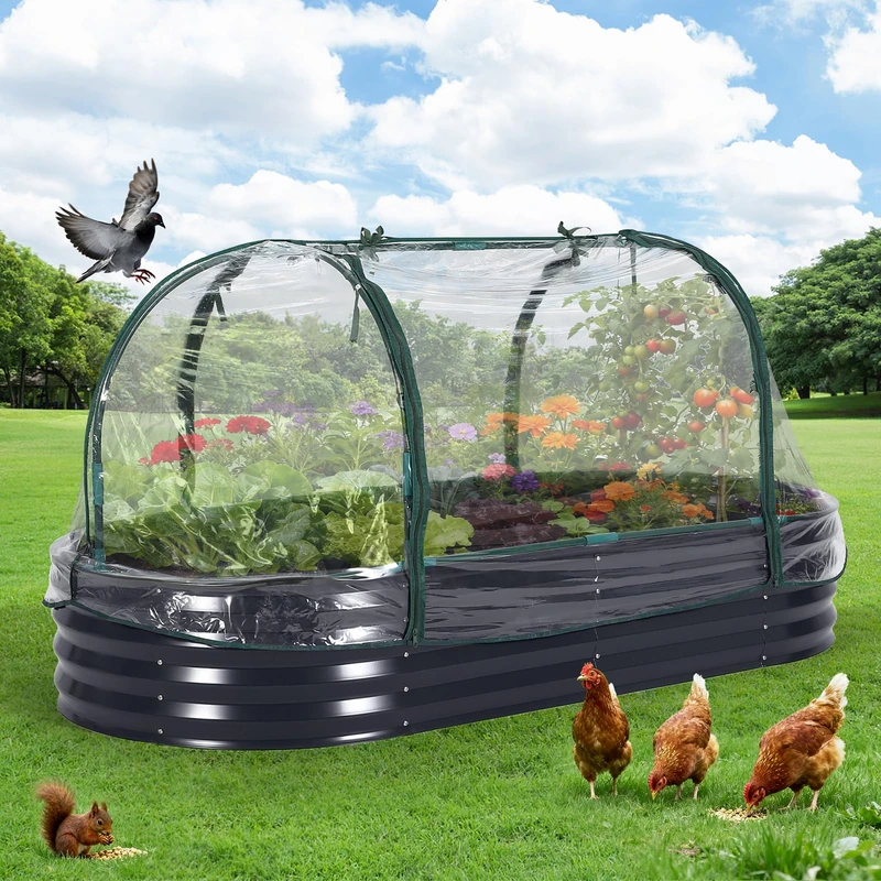 Large Galvanised Steel Vegetable Garden, Raised Tray with Open Bottom, Raised Planter with Removable PVC Cover – Weather Resistant, Plant Pot for Vegetables, Herbs, Flowers (180 x 90 x 30 cm, Grey) - Image 1