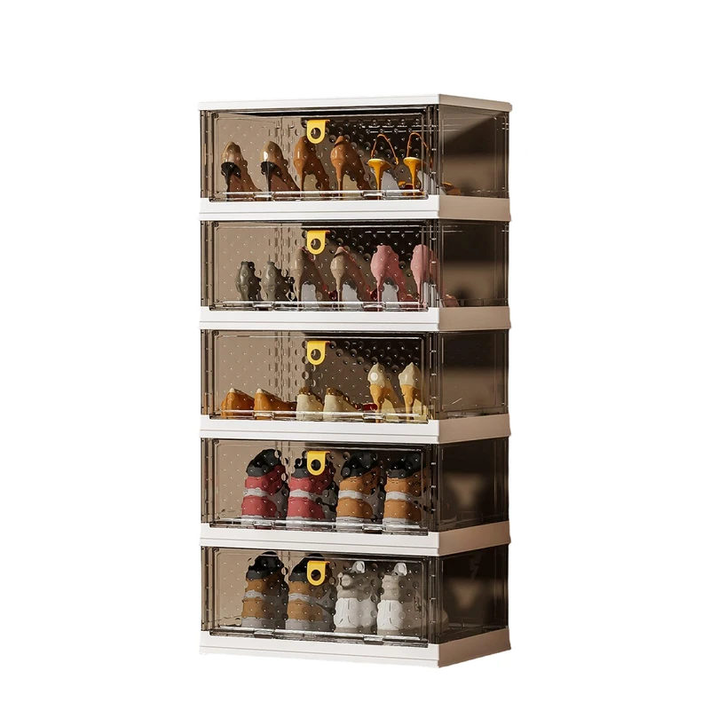 GarveeHome Shoe Boxes Stackable Transparent Foldable Shoe Cabinet Plastic Shoe Storage Space Saving Folding Shoe Organiser - Image 1
