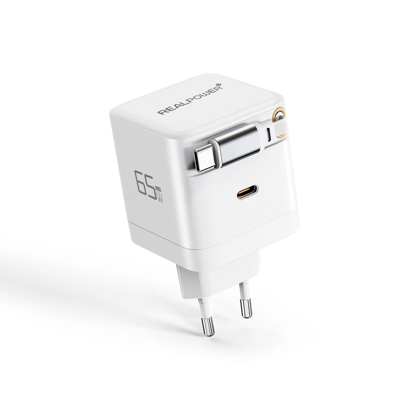 REALPOWER GaN Charger 65 W White, 65 Watt, 2 x Type-C