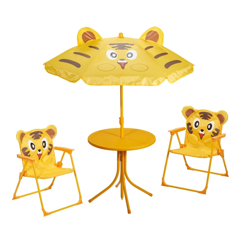 Well Home Children's Garden Set 4 Pieces (Table + 2 Chairs + Umbrella) Tiger Design, Foldable and Lightweight - Image 1