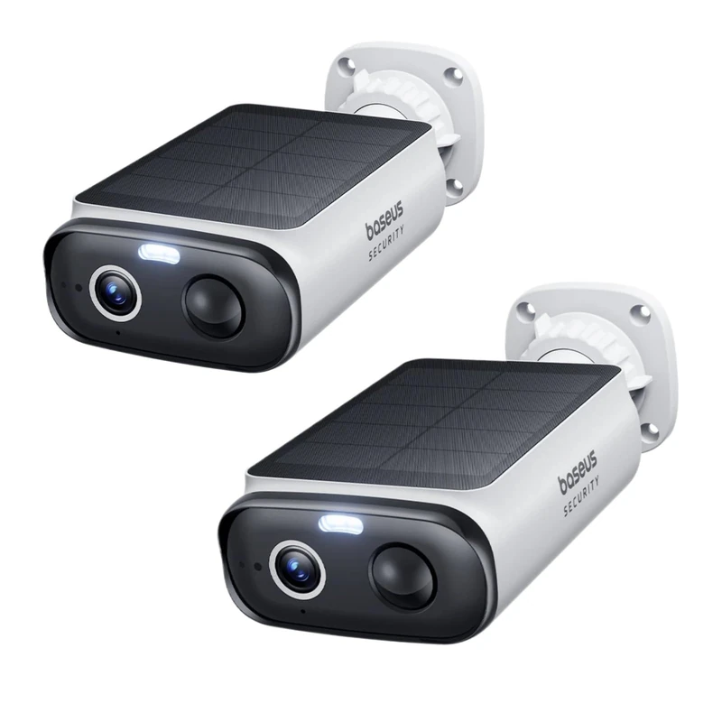 Baseus Solar Security Camera Outdoor Wireless 2 Pack, IP67 Waterproof Home Surveillance WiFi Camera, 2K 135°, Color Night Vision, AI Detection, No Monthly Fee, Works with Alexa & Google