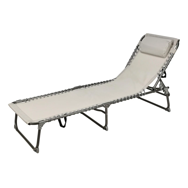 Well Home Camping Lounger 193 x 60 x 30 cm Steel Dark Grey/Beige up to 110 kg - Image 1