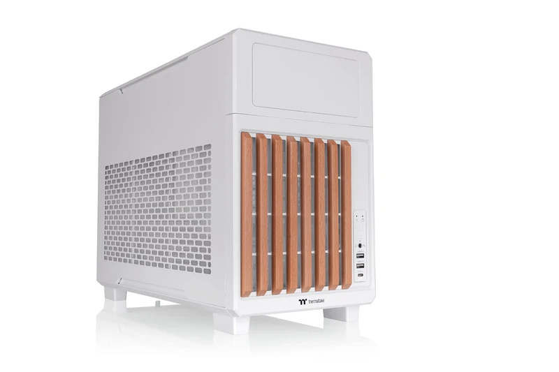 Thermaltake TR200 WS | Micro-ATX Case with Wooden Front Panel | USB 3.2 Gen 2 Type-C and 2 x USB 3.0 | Pre-installed 120 mm Rear Fan | Compatible with AIO and 6-Inch LCD Kit | White