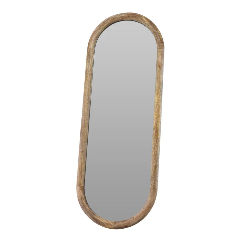 Well Home Oval Mirror 28 x 2.5 x 77.5 cm Mango Wood Frame, Natural Finish for Wall in Bedroom or Hallway