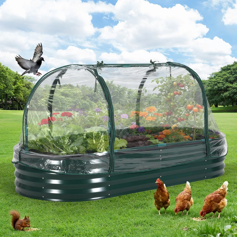Large Galvanised Steel Vegetable Garden, Raised Tray with Open Bottom, Raised Planter with Removable PVC Cover – Weather Resistant, Plant Pot for Vegetables, Herbs, Flowers (180 x 90 x 30 cm, Green) - Image 1