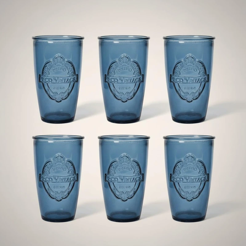 Dexam Since 1957, Sintra Eco-Friendly Recycled Glass Tumbler, Set of 6 350ml – Ink Blue