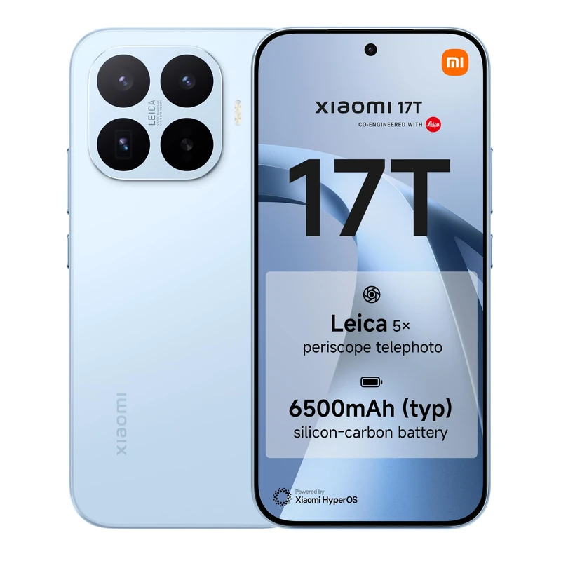 XIAOMI 17T, Smartphone 12+512 GB, 6.59" 120Hz eye-care display, 6500mAh (typ) Silicon-carbon Battery, Leica 5x Telephoto, 67W HyperCharge, MediaTek Dimensity 9500, Blue, 1 year extra warranty