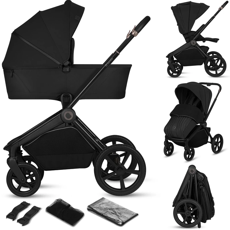 Lionelo FREYA 2in1 Stroller (0-4 Years, 0-22 Kg), Foldable Carrycot and Pushchair, Lie-Flat Position, Suspension and PU Wheels, UPF50+ Canopy, Magnetic Buckle, Ventilation, Accessories, Car Seat Adapt
