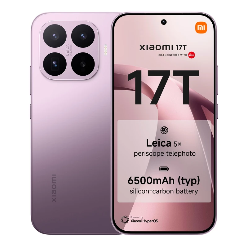 XIAOMI 17T, Smartphone 12+512 GB, 6.59" 120Hz eye-care display, 6500mAh (typ) Silicon-carbon Battery, Leica 5x Telephoto, 67W HyperCharge, MediaTek Dimensity 9500, Violet, 1 year extra warranty