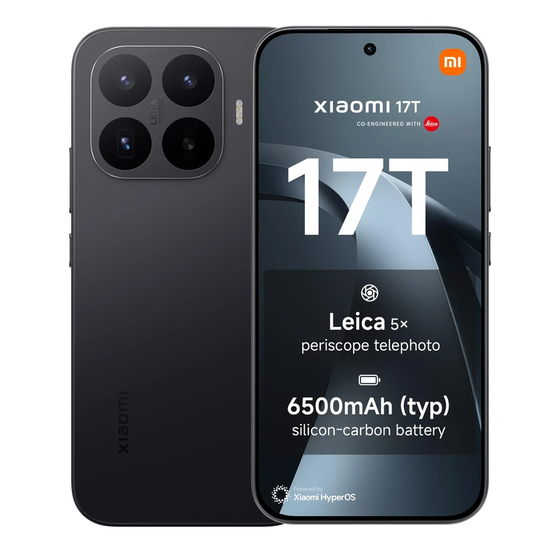 XIAOMI 17T, Smartphone 12+256 GB, 6.59" 120Hz eye-care display, 6500mAh (typ) Silicon-carbon Battery, Leica 5x Telephoto, 67W HyperCharge, MediaTek Dimensity 9500, Black, 1 year extra warranty
