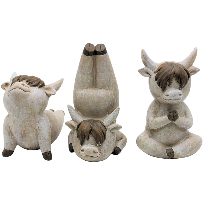 XL Decorative Highland Cattle, Highland Cattle with Yoga Poses, Yoga - Highland Cattle, Highland Cattle without Face in Set of 3, Ceramic, Modern Decoration for Living Room or Balcony, Size: L/W/H - Image 1