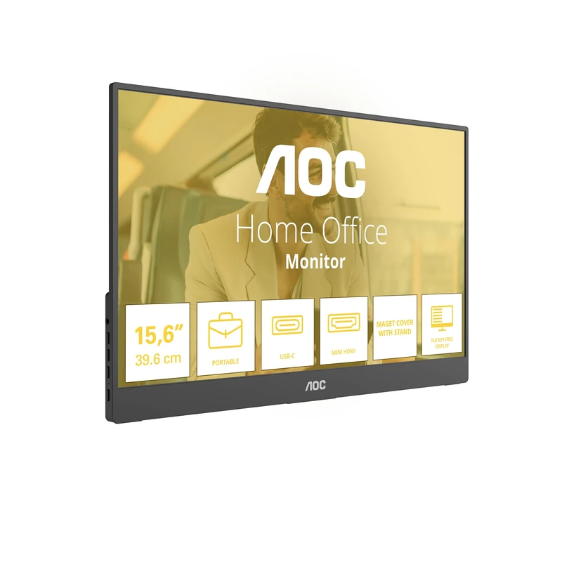 AOC 16T20E2 16 inch FHD Monitor 60Hz, IPS Panel, 5ms GtG, Speakers, (1920x1080 HDMI 1x Mini HDMI USB Hub) Black