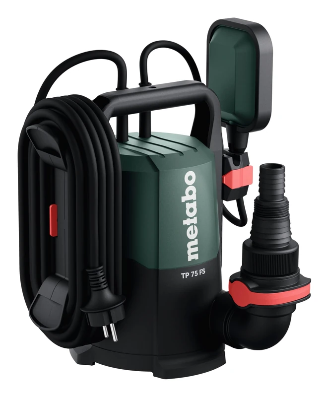 Metabo TP 75 SF Clear Water Submersible Pump (Max. Flow Rate 7500 l/h, Residual Water Extraction up to 1 mm, Height-Adjustable Float Switch, Water Pump) 601790000