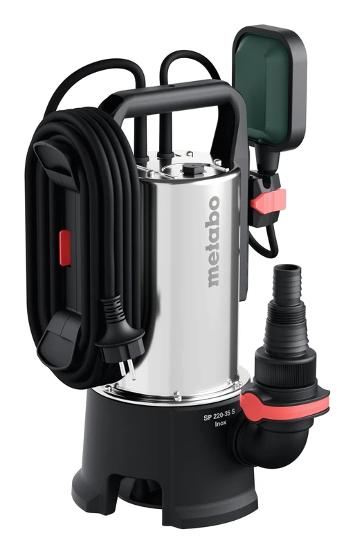 metabo SP 220‑35 S Inox Submersible Dirty Water Pump - 790 W, 22,000 l/h, 8 m Delivery Height, up to 35 mm Grain Size - Height-Adjustable Float Switch, Quick Connection, Robust Stainless Steel Housing