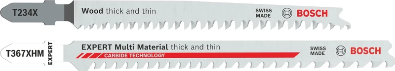 Bosch 26x T234X and Expert Multi Material Thick and Thin T367XHM Jigsaw Blades, 26 pcs (for Wood with Tough Metal, Softwood, x mm,)