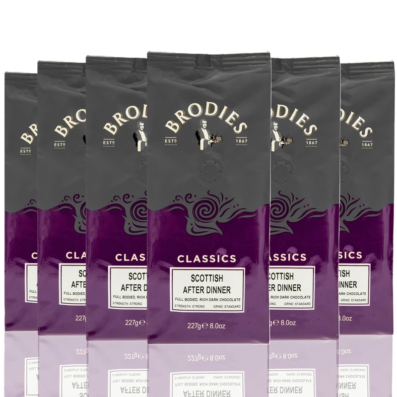 Brodies Classics Artisan Ground Coffee - Scottish After Dinner 100% Arabica full bodied, rich dark chocolate, strong strength, standard grind, hand roasted (6 Pack of 227 g) - Image 1