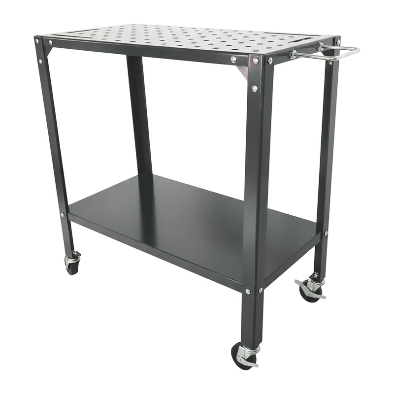 Relaxdays Welding Table with Castors and Perforated Steel Top, 91.5x88x46 cm, Mobile Grey