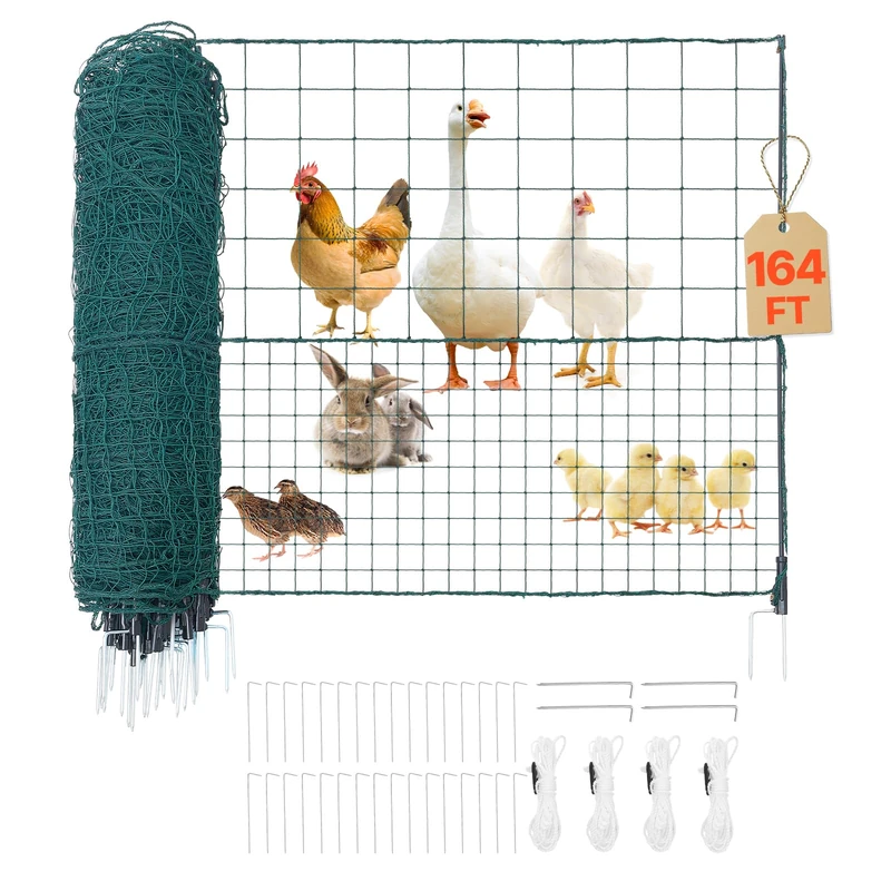 VEVOR Plastic Fencing Netting, Flexible Temporary Fence, 1.05 x 50 m, Removable Safety Net with Poles, Double Pointed Pegs and Guy Ropes, Protection for Flowerbed Garden Yard