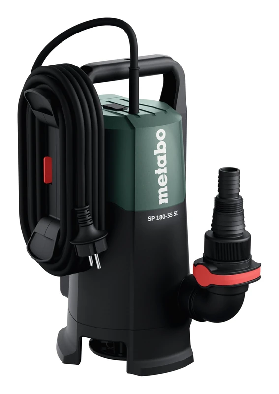 metabo SP 180‑35 SI Submersible Dirty Water Pump - 600 W, 18,000 l/h, 7 m Delivery Height, up to 35 mm Grain Size - Height-Adjustable Float Switch, Quick Connection, Robust Plastic Housing, 10 m Cable