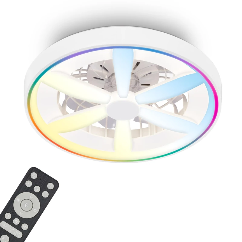 BRILONER - LED Ceiling Light with Fan, Remote Control, Quiet DC Motor with 5 Speeds, RGBIC Lighting, CCT, Dimmable, LED Fan, Ceiling Fans, Lights Living Room, 48 x 15 cm, White