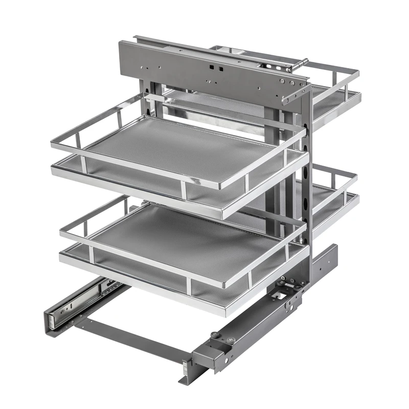 GTV Movix Pro Corner Pull-Out System, 4 Baskets with Non-Slip Mat, Soft Close, for Base Cabinet, 900 mm, Load 24 kg, Chrome