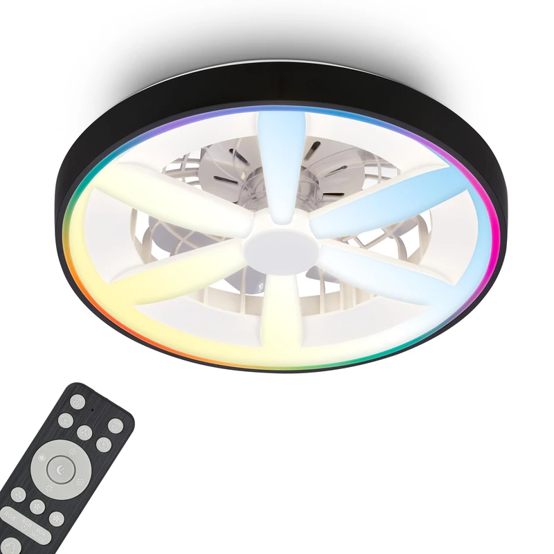 BRILONER - LED Ceiling Light with Fan, Remote Control, Quiet DC Motor with 5 Speeds, RGBIC Lighting, CCT, Dimmable, LED Fan, Ceiling Fans, Lights Living Room, 48 x 15 cm, Black