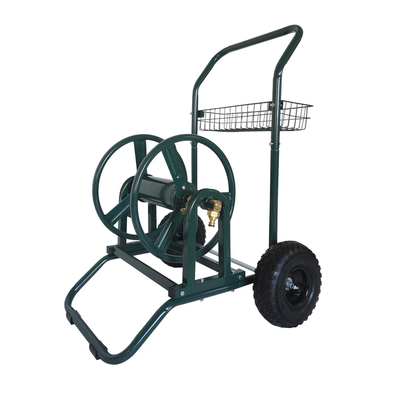 Relaxdays Hose Trolley with 60m Reel, Click Coupling, 2 Pneumatic Tires, Steel Frame, Removable Reel, Green 94x66x60cm