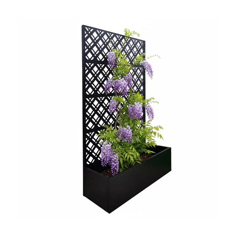 Relaxdays Planter with Trellis, Diamond Design, HWD: 180x110x40 cm, Privacy Screen & Flower Box, Metal, Black