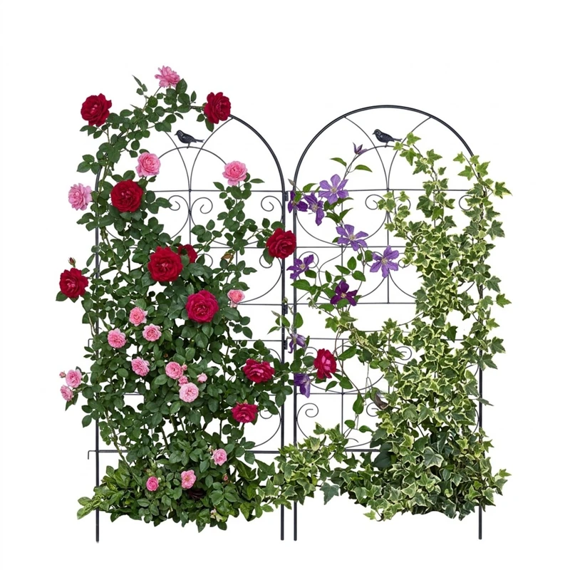 Relaxdays Trellis, Set of 2, HxW: 116 x 50 cm, Steel, Climbing Plant Support, Garden, Black